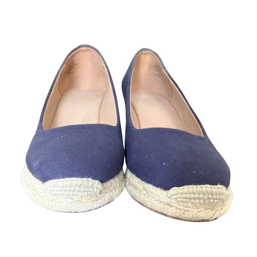 J Crew Womens‎ Navy Blue Canvas Espadrille Wedge Shoes Size 9 Round Toe Slip On